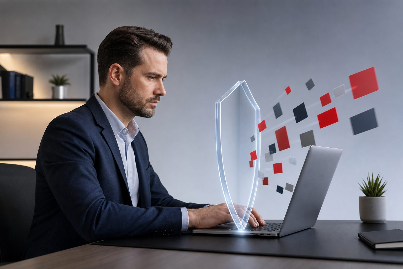 Person watching YouTube on a laptop with ad-blocking controls on screen