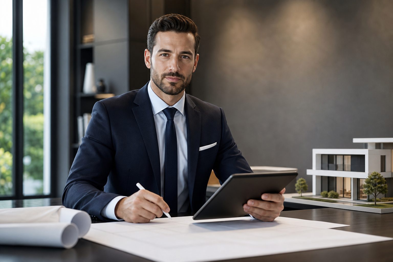 Real estate agent planning Facebook marketing campaigns on a laptop